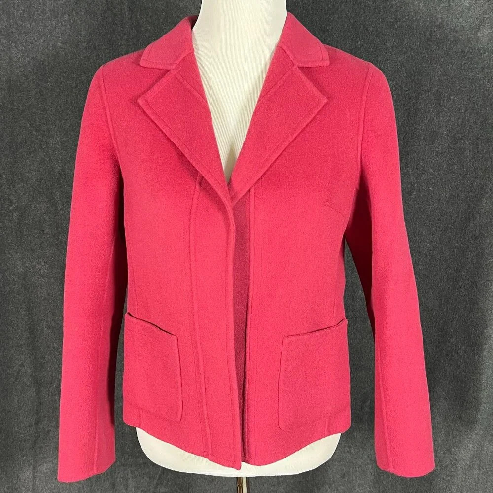 Talbots Petites 8P 100% wool Double front open blazer jacket Rich Magenta pocket